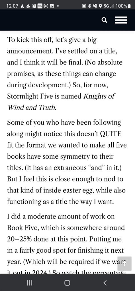 Knights of Wind & Truth: already 20% done... looks like only another 5 ...