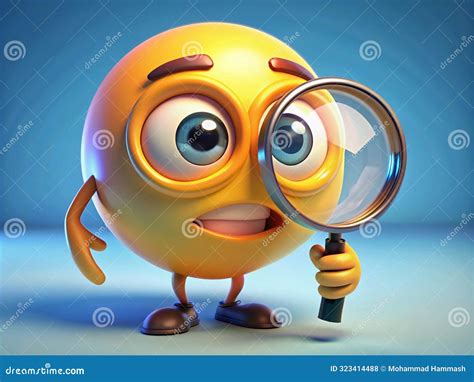 3d Smiley Emoji Holding A Magnifying Glass Stock Vector Illustration