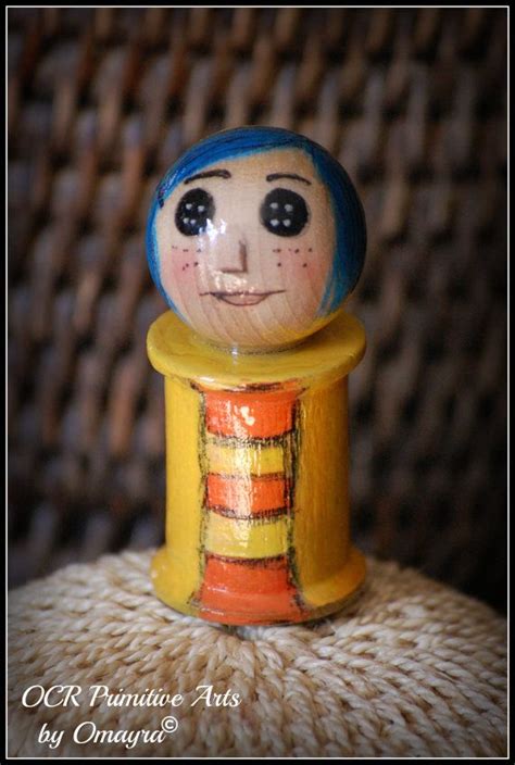 Coraline Kokeshi Vintage Wooden Spool Doll Mixed Media Free Us Etsy