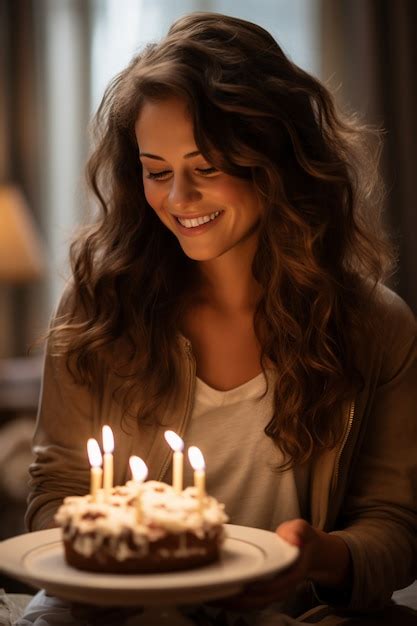 Mulher segurando um delicioso bolo de aniversário Foto Grátis