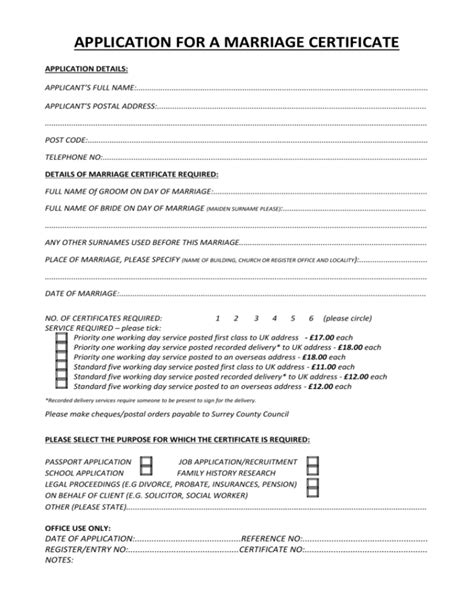 Application For Marriage Certificate