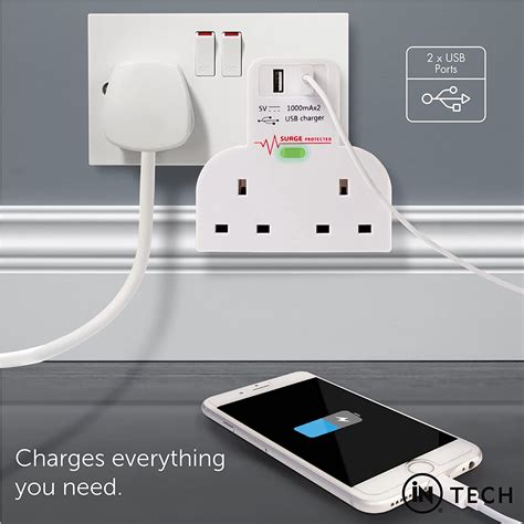 Buy Double Plug Adaptor Uk Adaptor With 2 Usb Ports Type C 2 Way