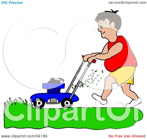 Royalty Free Rf Clipart Illustration Of A Fat Man Mowing A Lawn With