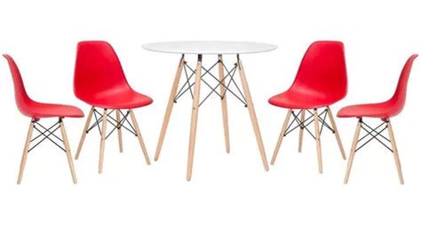 Mesa Redonda Loft7 Eames De Mdf Lacado Color Mesa Blanco Con Sillas