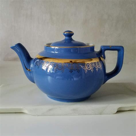 Hall Teapot Blue And Gold Cup Porcelain Teapot Made In The Usa Mid