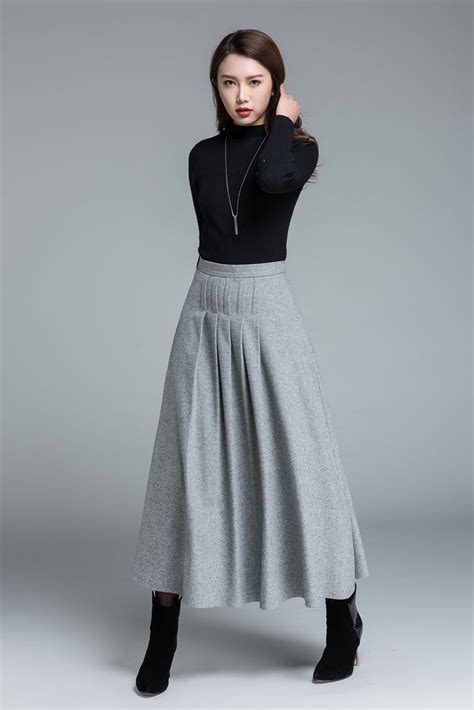 Light Grey Skirt Wool Skirt Winter Skirt Pleated Skirt Etsy