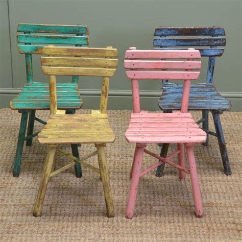 Cute Set Of Four Vintage Painted Country Antique Childrens Chairs