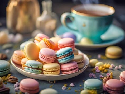 Premium Ai Image Sweet And Colourful French Macaroons On Retrovintage