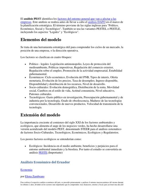 El Análisis Pest Identifica Los Factores Del Entorno General Que Van A Afectar A Las Empresas