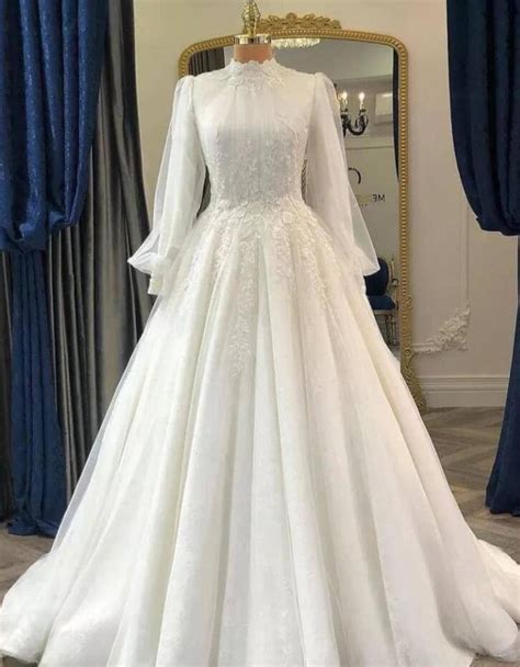 High Neck Muslim Wedding Dress 2023 Long Sleeves Bridal Gown On Luulla