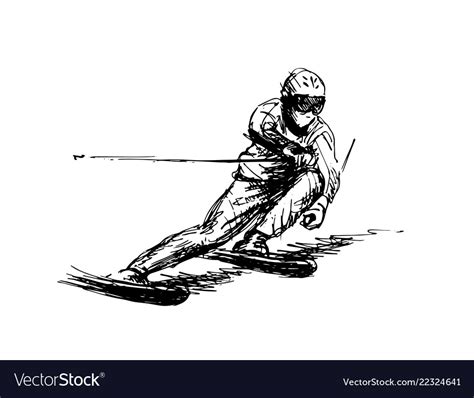 Hand Sketch Skier Royalty Free Vector Image Vectorstock