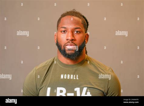 Louisiana linebacker Andre Jones Jr. poses for a portrait at the NFL football Combine on Tuesday ...