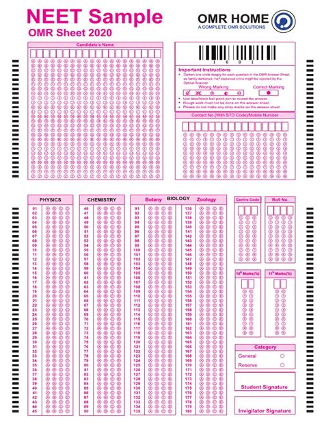 Neet 2020 Omr Sheet Pdf Pdf