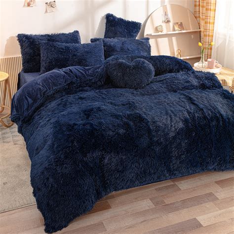 Plush Shaggy Duvet Cover White Fluffy Comforter Cover Set Fuzzy Faux Fur Bedding Set Luxury