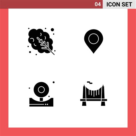 Set Of Commercial Solid Glyphs Pack For Leaves Bell Map World Bridge