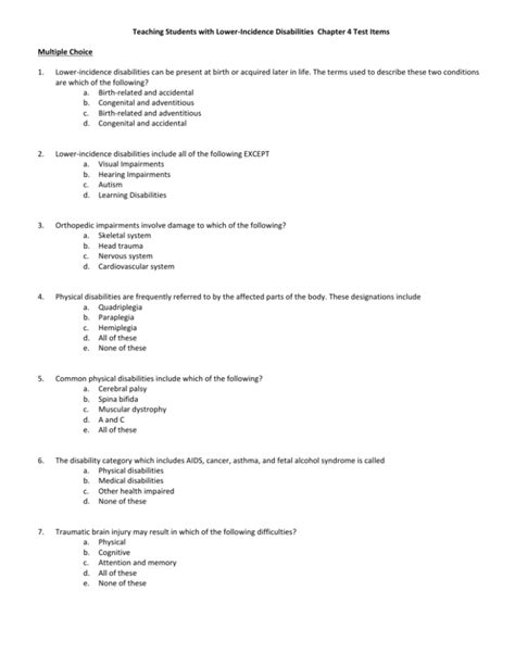 Teaching Students With Lower Incidence Disabilities Chapter 4 Test