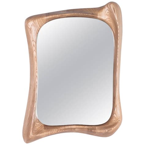 Modern Mirror Frame Solid Wood Organic Shape Natural Stain For Sale At