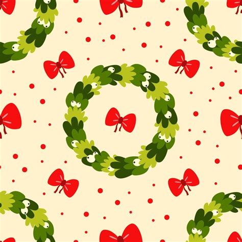 Premium Vector Seamless Pattern With Christmas Wreath