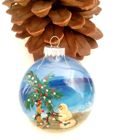 Beach Christmas Ornament Hand Painted Glass Christmas Ornament Beach