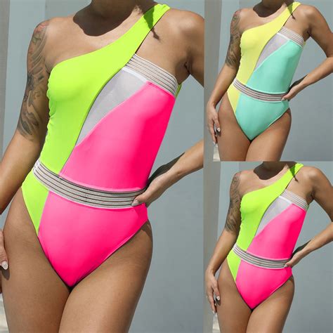 Jacenvly 2024 Womens One Piece Swimsuit Clearance Breathable Womens Shoulder Backless Splicing