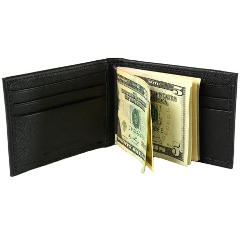 Alpine Swiss Mens Bifold Money Clip Spring Loaded Leather ID Front