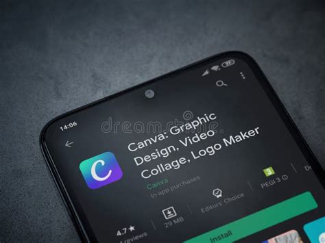 Canva Graphic Design App Play Store Page On Smartphone On A Marble