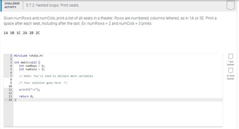 Solved CHALLENGE ACTIVITY 57 2 Nested Loops Print Seats Chegg