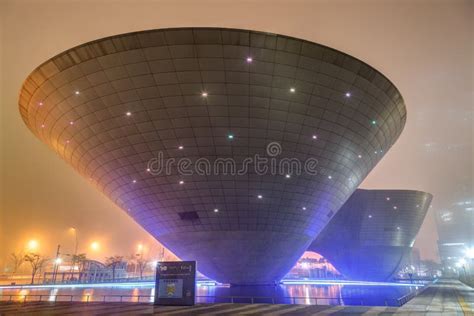 Tri Bowl Building In Icheon At Dusk Editorial Photography Image Of