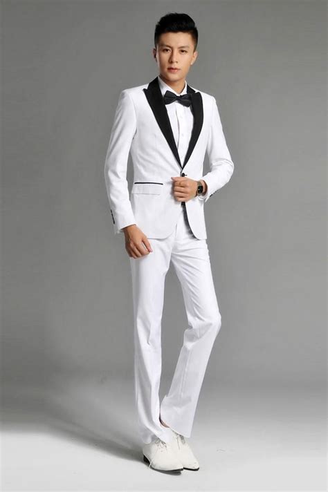 Custom Made Peak Lapel White Suits Black Lapel One Button