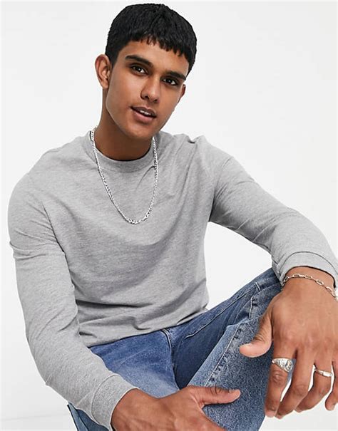 Asos Design Lightweight Sweatshirt In Gray Marl Asos