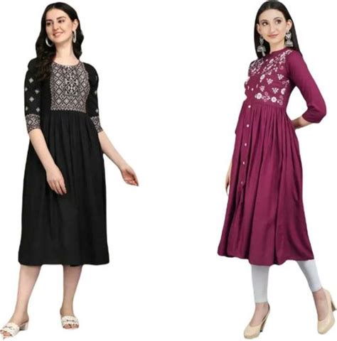 Buy Crusila Women Black Maroon Embroidered Cotton Rayon Pack Of 2 Anarkali Kurtas Extra Large