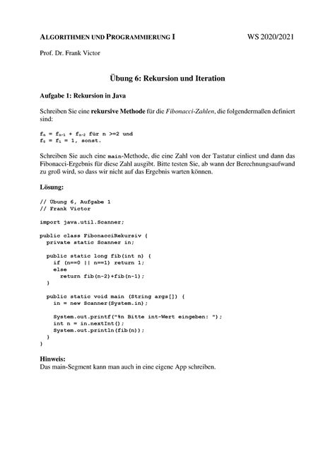 Uebung Mit Loesung Algorithmen Und Programmierung I Ws