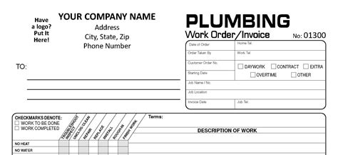 Custom Plumbing Work Order Invoice Tmg Compuprint Usa