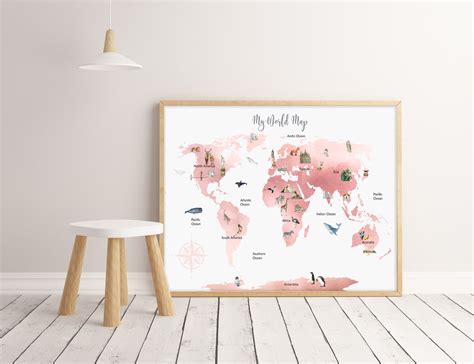 Kids World Map World Map Wall Art for Playroom Decor Nursery - Etsy