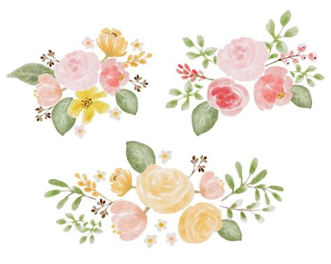 Loose Watercolor Colorful Roses And Wild Flowers Bouquet Elements