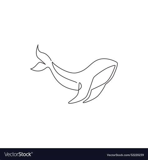 One Continuous Line Drawing Giant Whale Royalty Free Vector