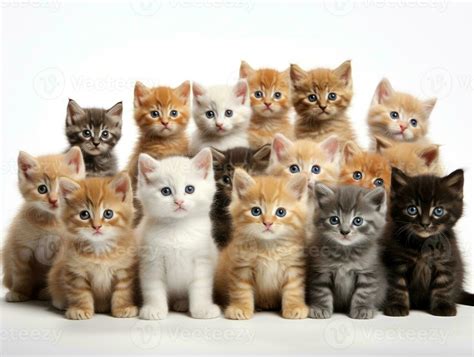 Group Of Multicolored Maine Coon Cats On The White Background AI