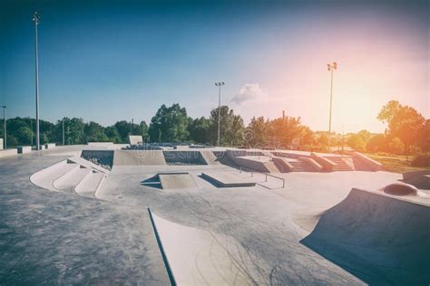 Skate Park In The Daytime Urban Design Concrete Skatepark Stock Photo