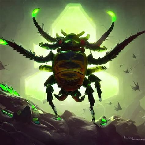 A Giant Glowing Horned Beetle Horned Beetle Green Stable Diffusion