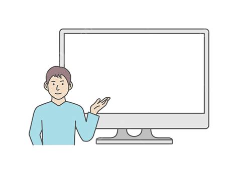 Man Showing Pc Monitor Vector Illustration Vector Gesture Copy Space