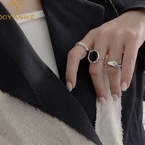 Ring Black Stones Silver Jewelry Ring Xiyanike Black Retro Ring