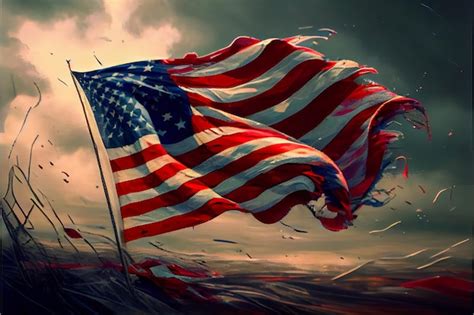 Premium Photo Old Shabby American Flag Fluttering In The Wind