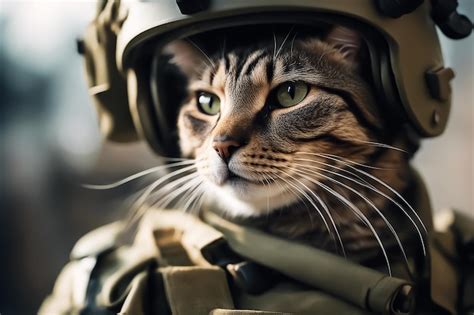 Premium Photo Cat Soldier Cat In Military Uniform War Cat In A Helmet