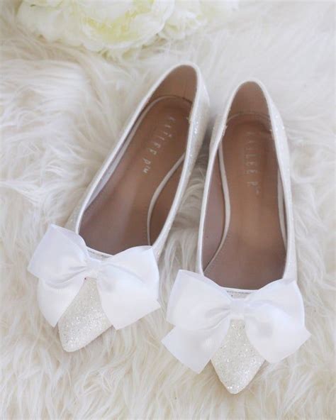 White Rock Glitter Pointy Toe Flats With Oversized Satin Bow Women