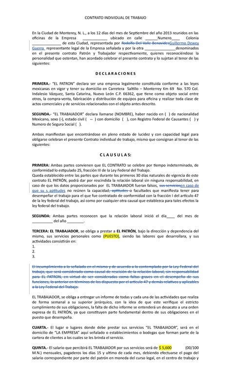 Contrato DE Trabajo POR Tiempo Indeterminado Comentado CONTRATO