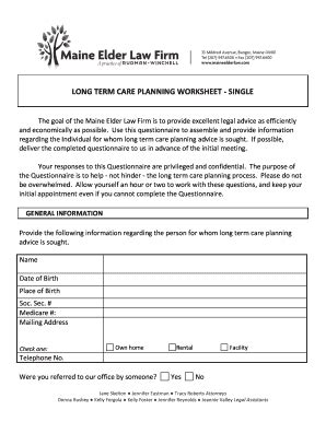 Fillable Online Long Term Care Planning Worksheet Single Maine