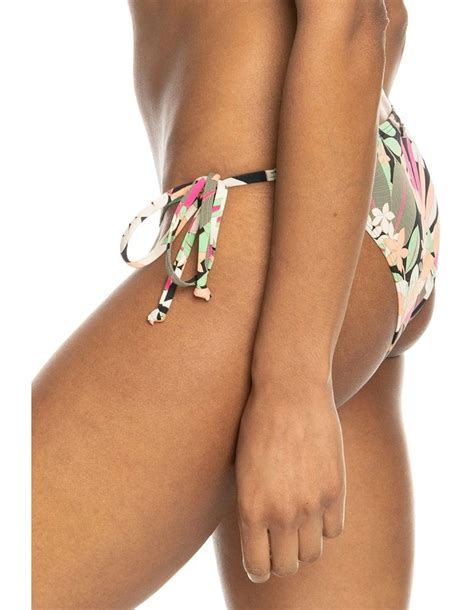 Roxy Printed Beach Classics Tie Side Bikini Bottoms In Anthracite