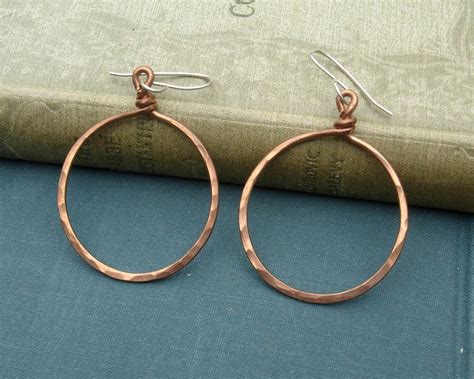 Big Copper Hoop Earrings Basic Bold Hammered Hoops Simple Etsy