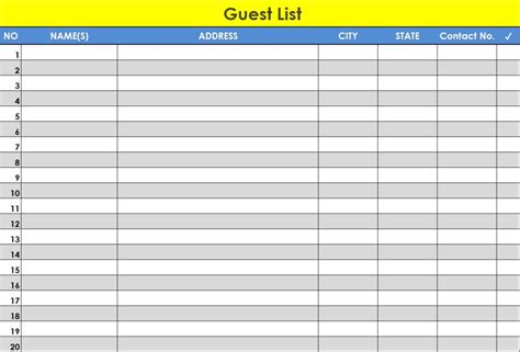 Guest List Template - Excel Word Template