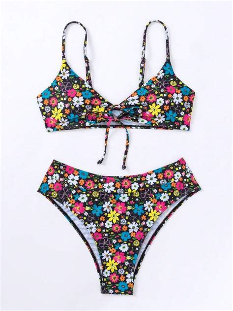 Floral Print Halter Bikini Swimsuit SHEIN USA